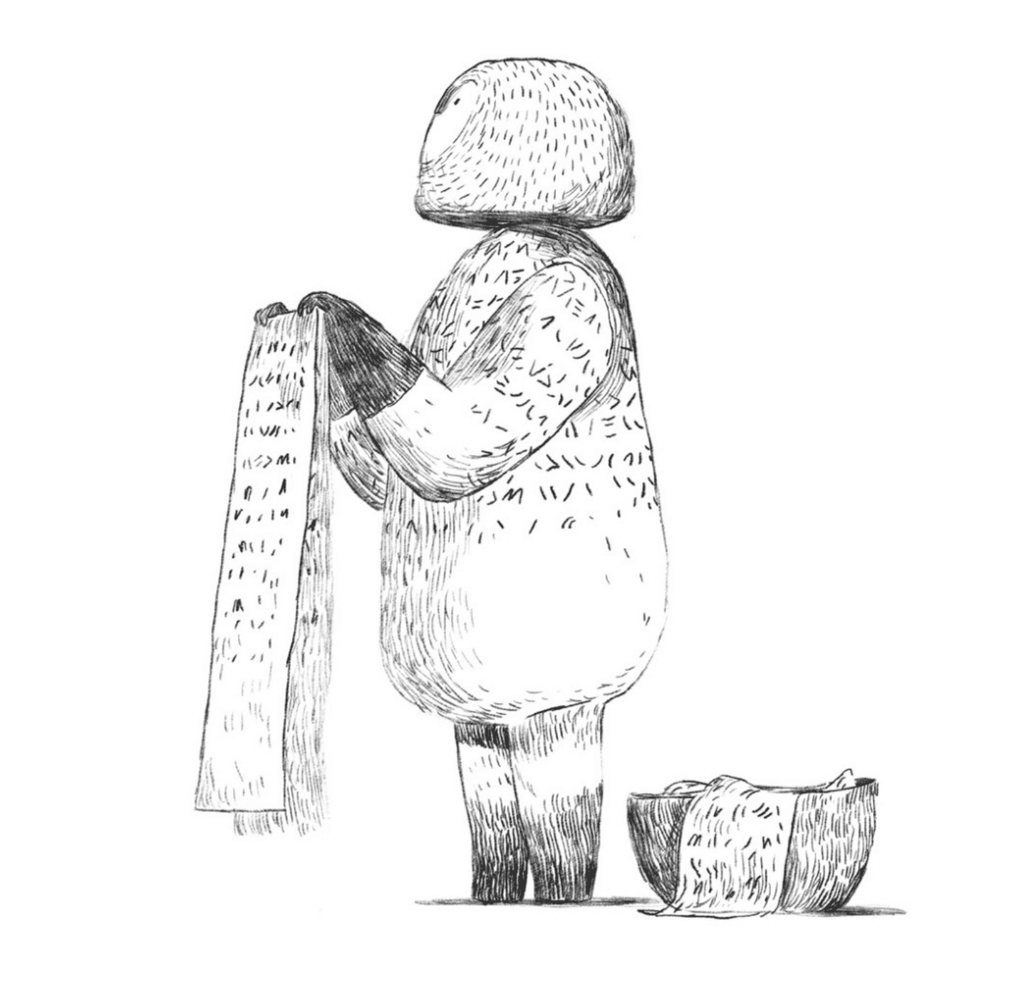 Illustrated figure holding a long cloth